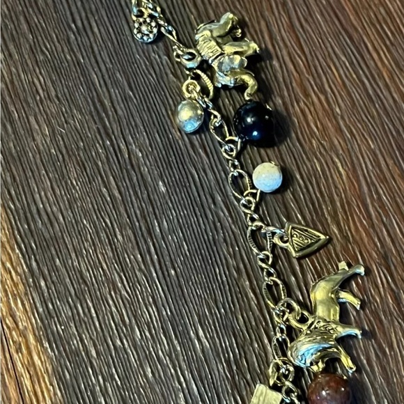 African Safari Charm Necklace with Genuine Stones Elephant Zebra Tiger - Picture 6 of 12